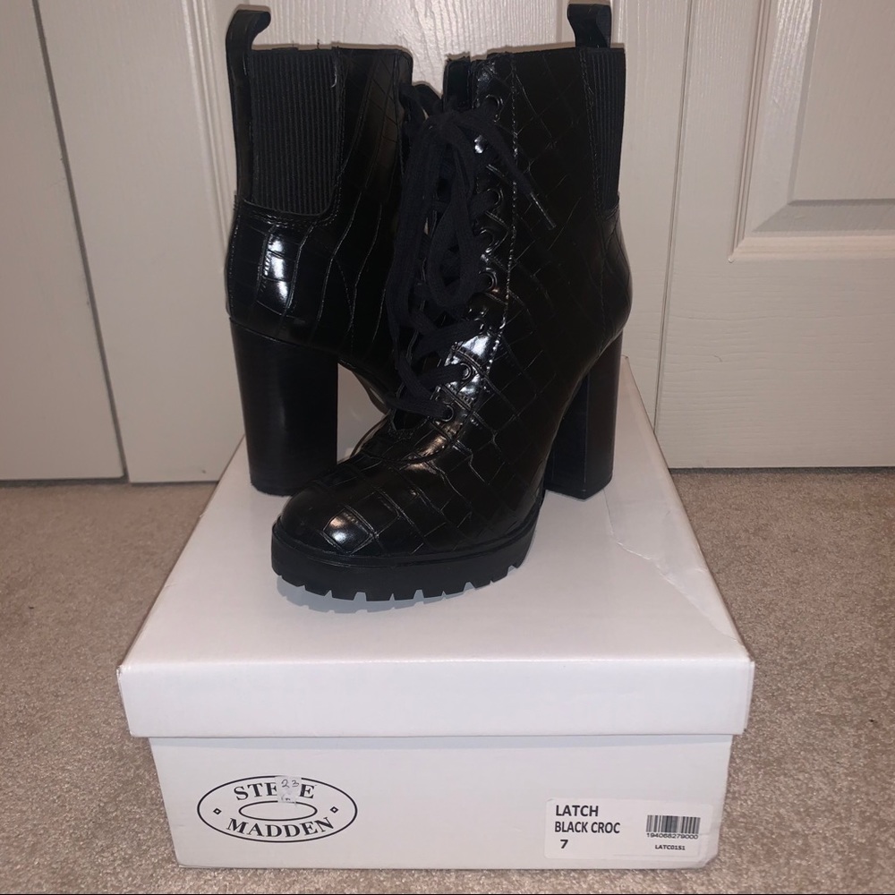 Steve Madden Lace-Up Combat Boot in Black …